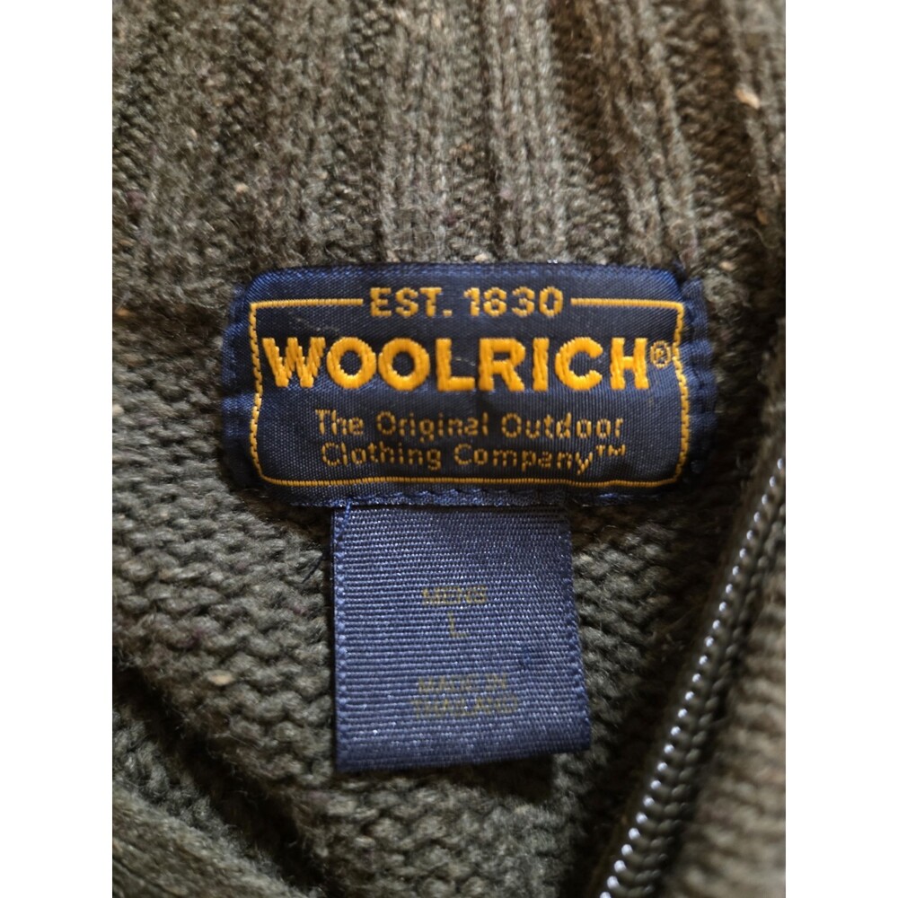 Woolrich Mens Sweater Large Green Mock Neck Long Sleeve 1/4 Zip